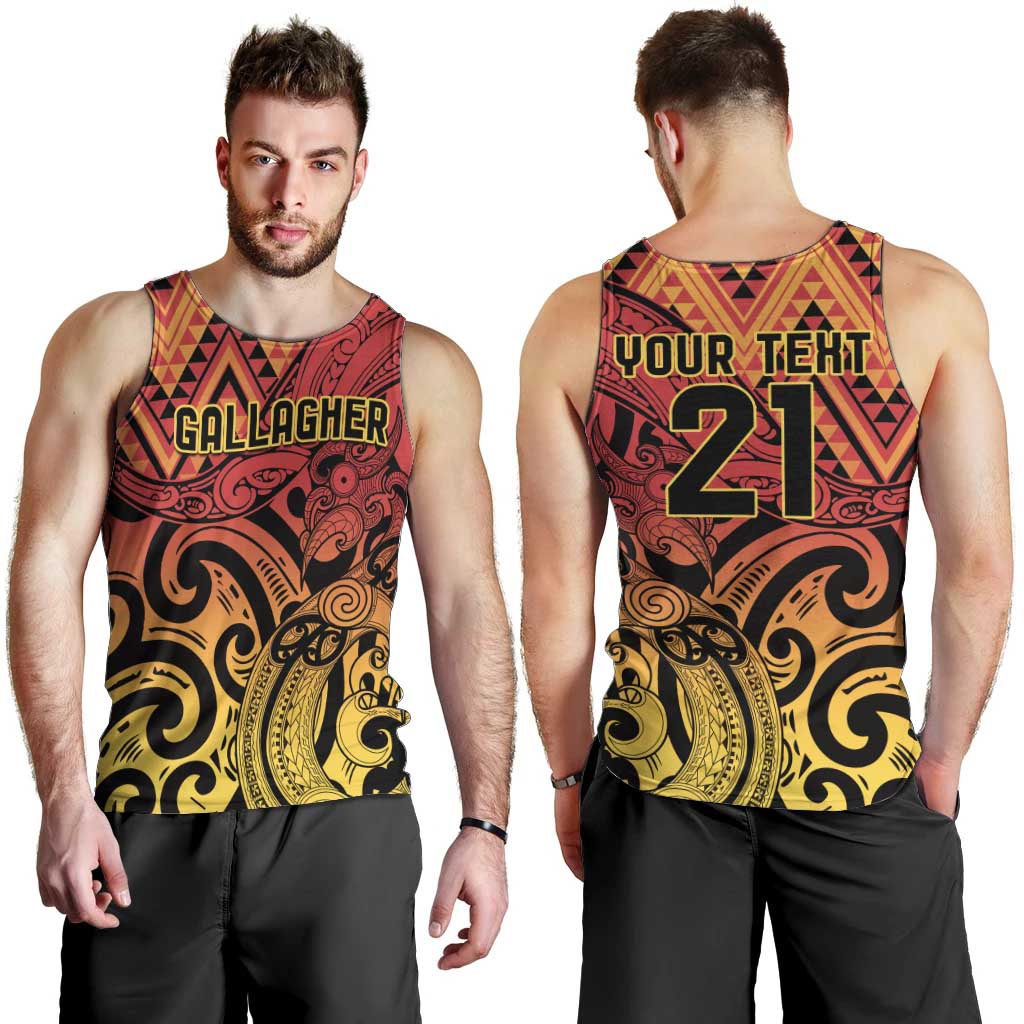 New Zealand Rangatira Custom Men Tank Top Red and Gold Niho Taniwha Maori Tribal