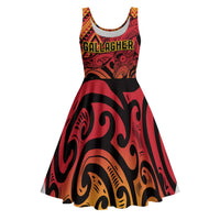 New Zealand Rangatira Custom Midi Dress Red and Gold Niho Taniwha Maori Tribal - Polynesian Pride