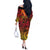 New Zealand Rangatira Custom Off The Shoulder Long Sleeve Dress Red and Gold Niho Taniwha Maori Tribal