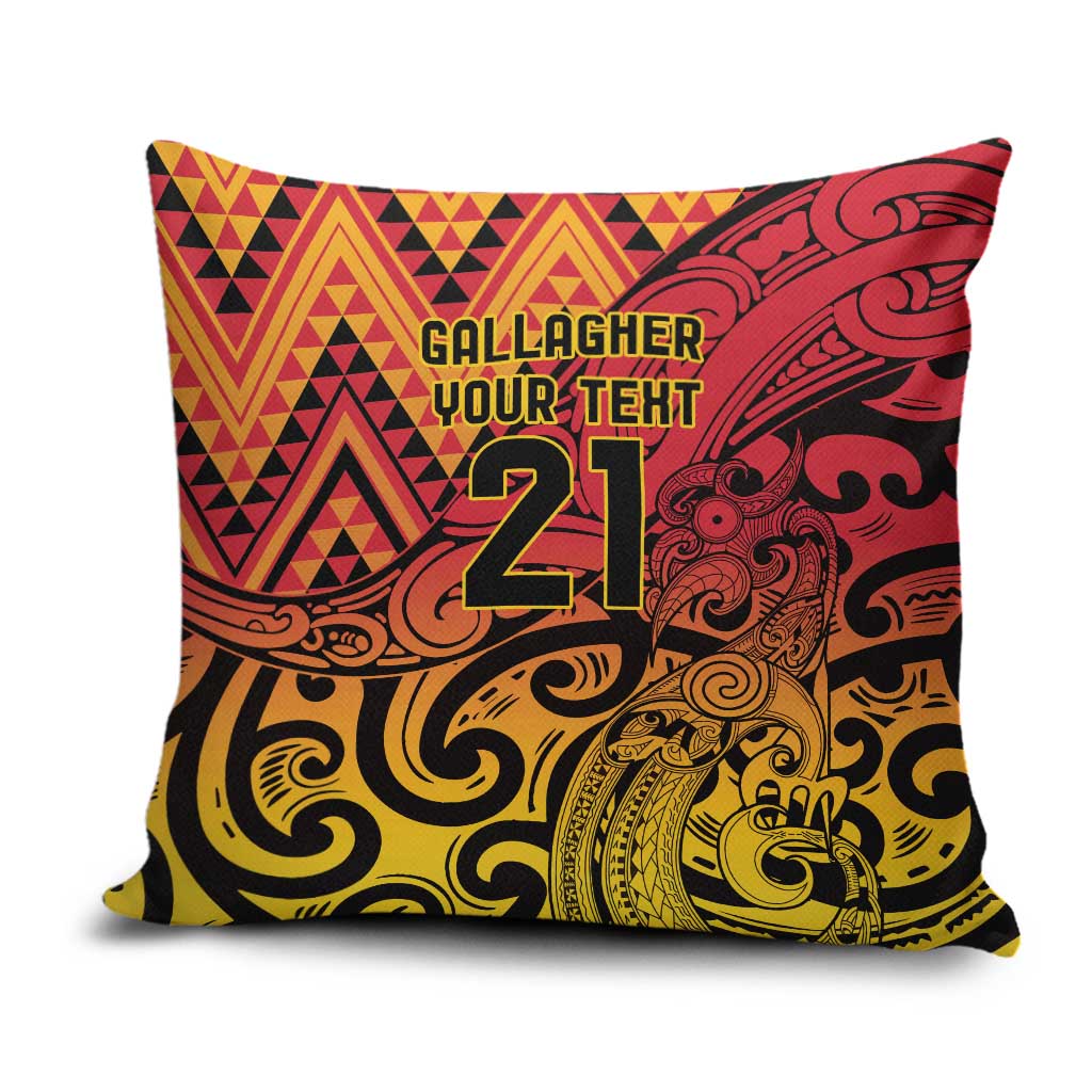 New Zealand Rangatira Custom Pillow Cover Red and Gold Niho Taniwha Maori Tribal - Polynesian Pride