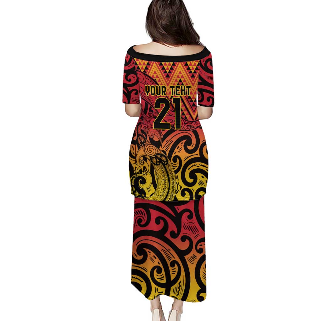 New Zealand Rangatira Custom Puletasi Red and Gold Niho Taniwha Maori Tribal