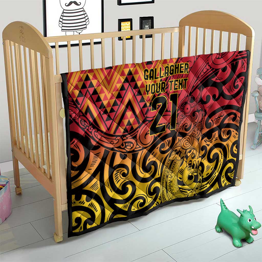 New Zealand Rangatira Custom Quilt Red and Gold Niho Taniwha Maori Tribal