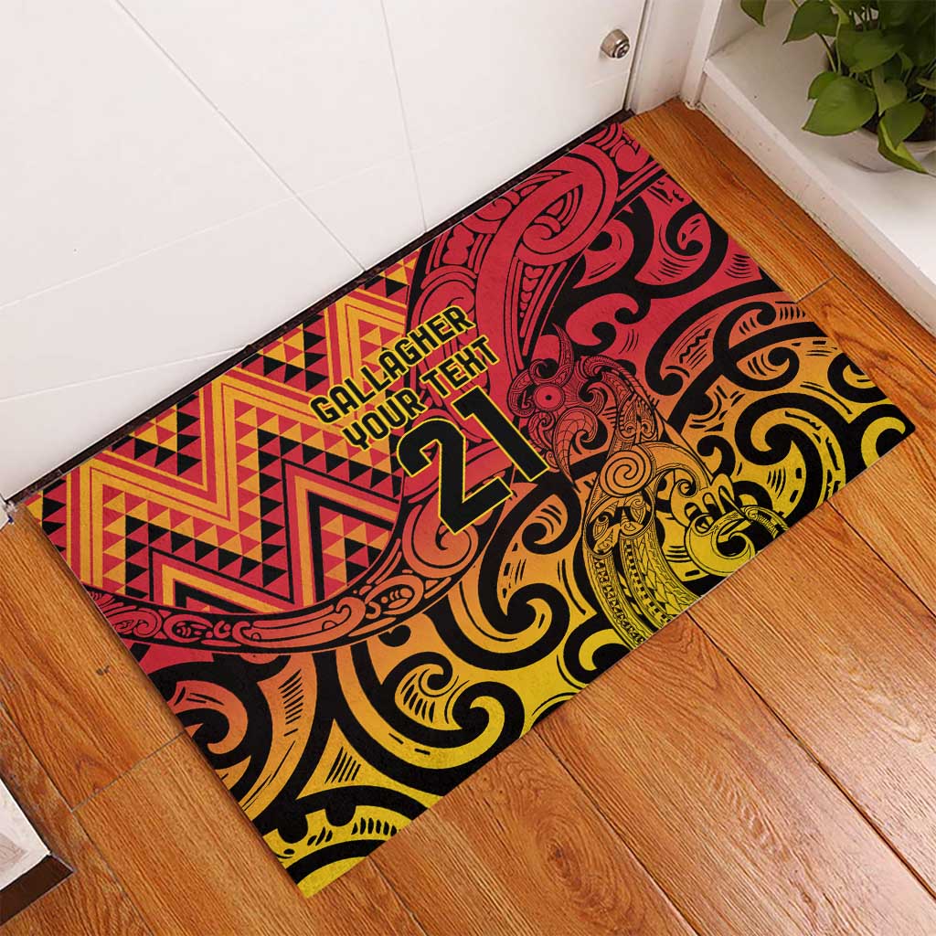 New Zealand Rangatira Custom Rubber Doormat Red and Gold Niho Taniwha Maori Tribal