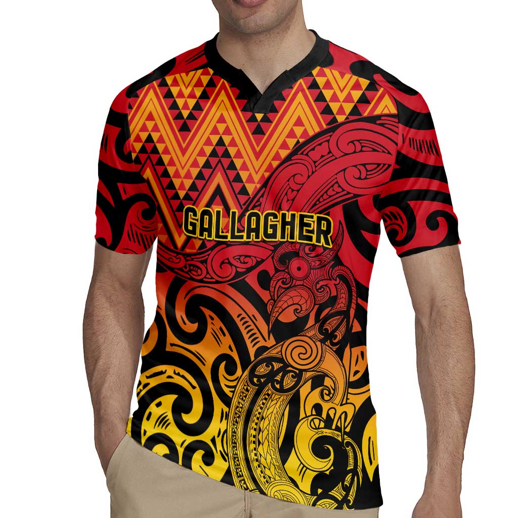 New Zealand Rangatira Custom Rugby Jersey Red and Gold Niho Taniwha Maori Tribal