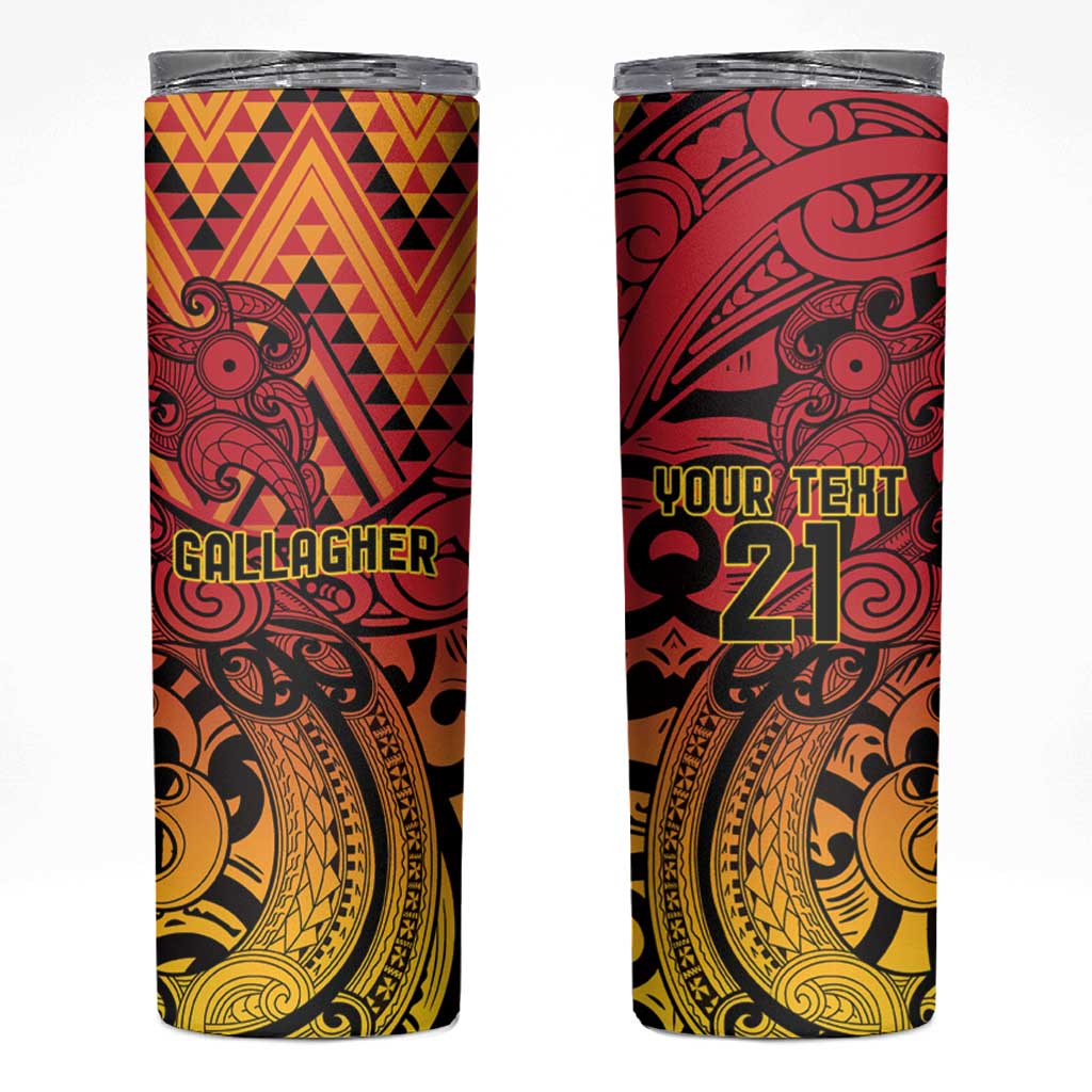 New Zealand Rangatira Custom Skinny Tumbler Red and Gold Niho Taniwha Maori Tribal