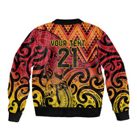New Zealand Rangatira Custom Sleeve Zip Bomber Jacket Red and Gold Niho Taniwha Maori Tribal