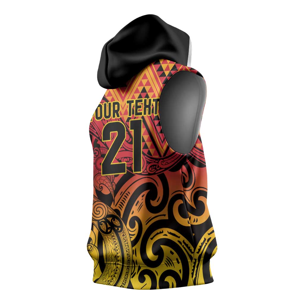 New Zealand Rangatira Custom Sleeveless Hoodie Red and Gold Niho Taniwha Maori Tribal - Polynesian Pride