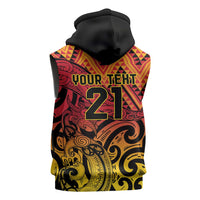 New Zealand Rangatira Custom Sleeveless Zip Hoodie Red and Gold Niho Taniwha Maori Tribal - Polynesian Pride