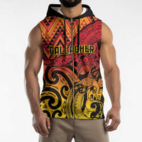 New Zealand Rangatira Custom Sleeveless Zip Hoodie Red and Gold Niho Taniwha Maori Tribal - Polynesian Pride