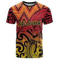 New Zealand Rangatira Custom T Shirt Red and Gold Niho Taniwha Maori Tribal