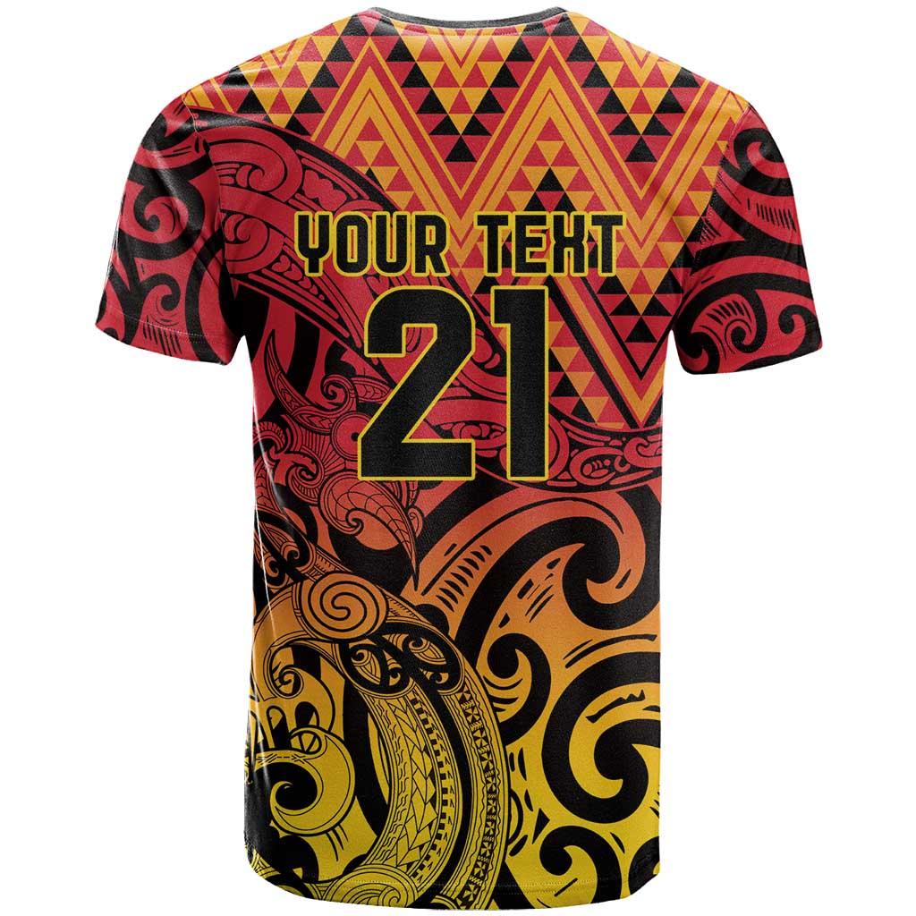 New Zealand Rangatira Custom T Shirt Red and Gold Niho Taniwha Maori Tribal