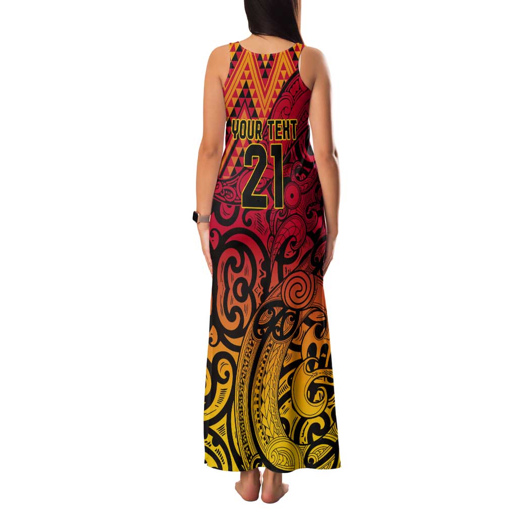 New Zealand Rangatira Custom Tank Maxi Dress Red and Gold Niho Taniwha Maori Tribal
