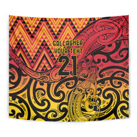 New Zealand Rangatira Custom Tapestry Red and Gold Niho Taniwha Maori Tribal