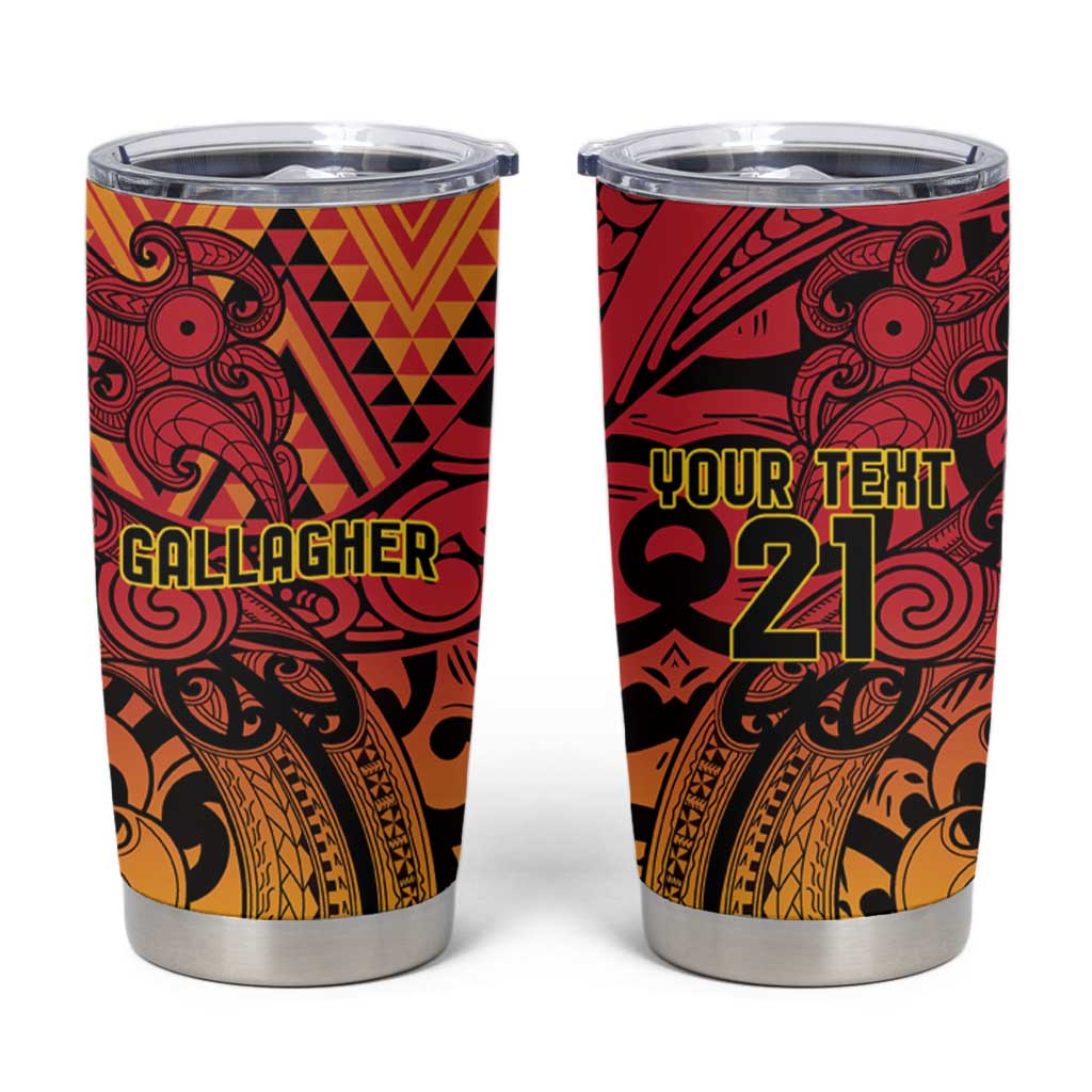 New Zealand Rangatira Custom Tumbler Cup Red and Gold Niho Taniwha Maori Tribal