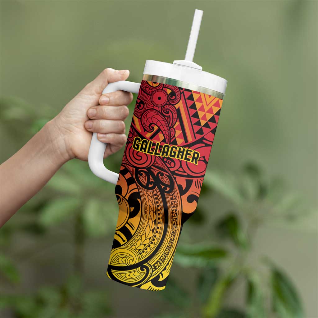 New Zealand Rangatira Custom Tumbler With Handle Red and Gold Niho Taniwha Maori Tribal