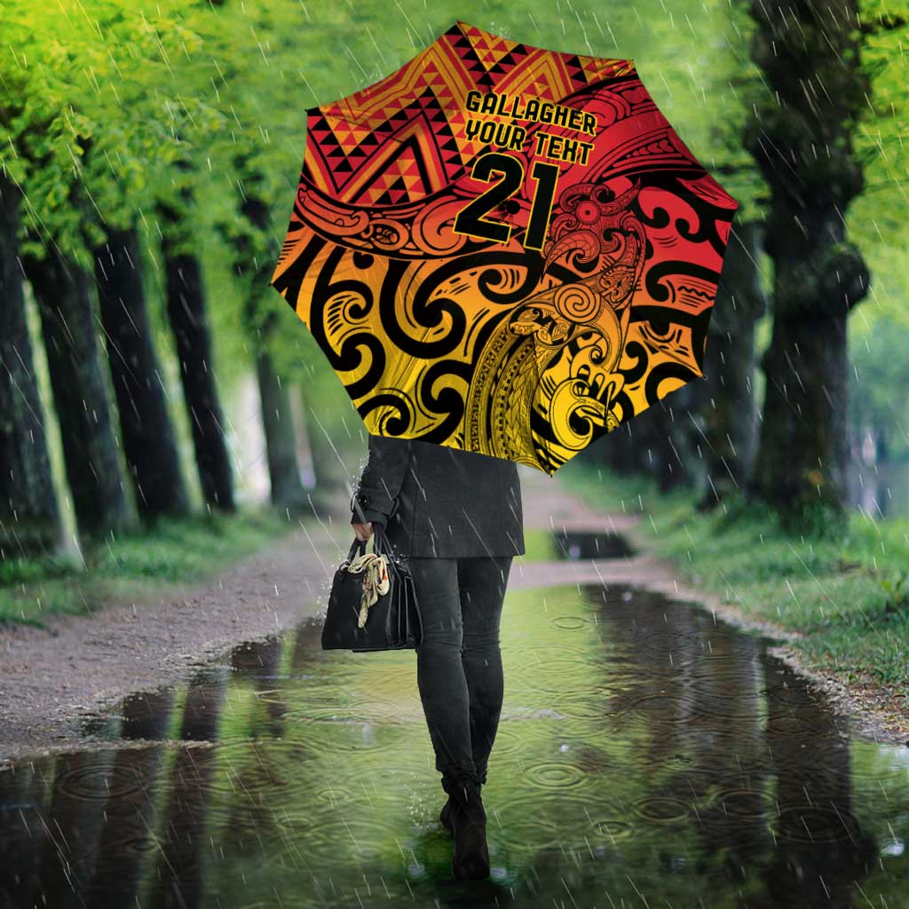 New Zealand Rangatira Custom Umbrella Red and Gold Niho Taniwha Maori Tribal - Polynesian Pride