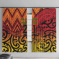 New Zealand Rangatira Custom Window Curtain Red and Gold Niho Taniwha Maori Tribal