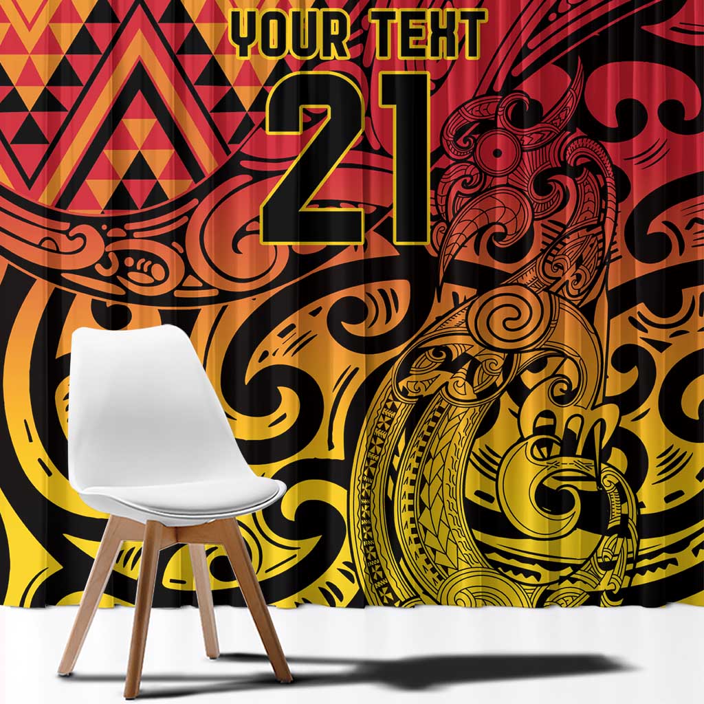 New Zealand Rangatira Custom Window Curtain Red and Gold Niho Taniwha Maori Tribal