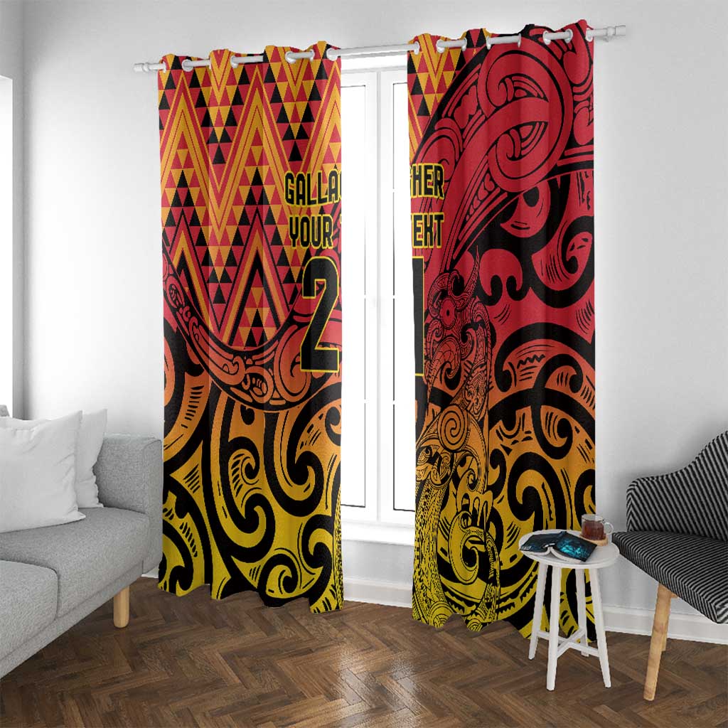 New Zealand Rangatira Custom Window Curtain Red and Gold Niho Taniwha Maori Tribal
