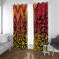 New Zealand Rangatira Custom Window Curtain Red and Gold Niho Taniwha Maori Tribal