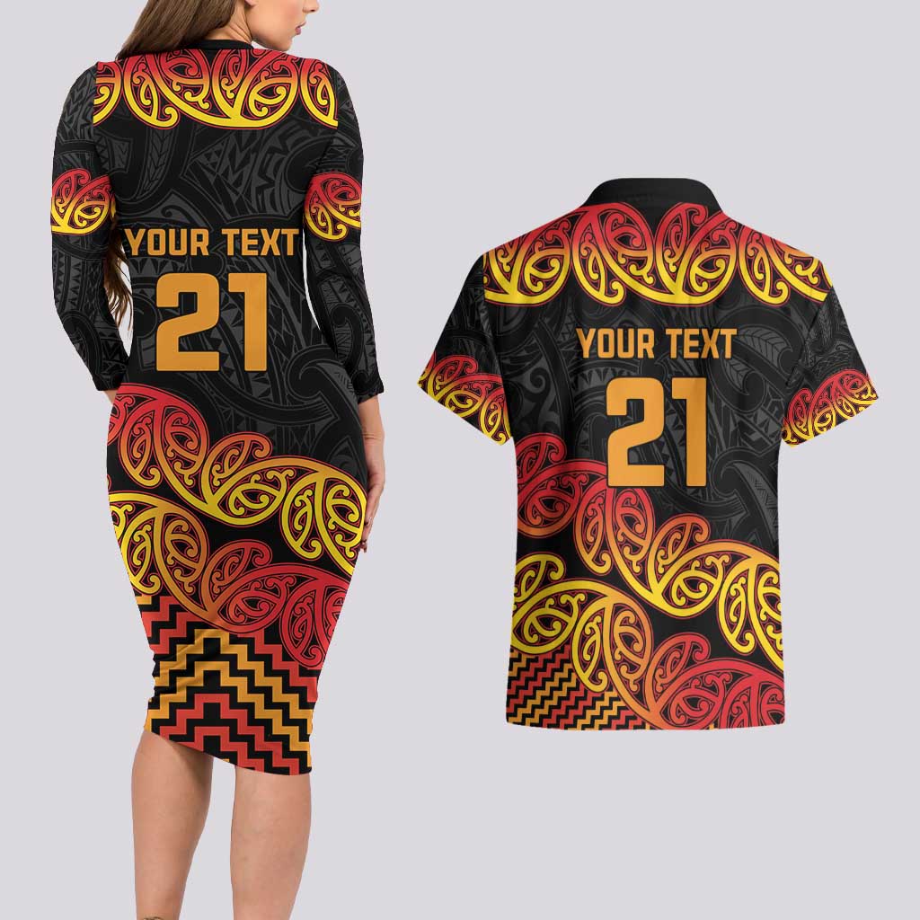New Zealand Rugby Pacific Custom Couples Matching Long Sleeve Bodycon Dress and Hawaiian Shirt Rangatira Maori Kowhaiwhai Pattern