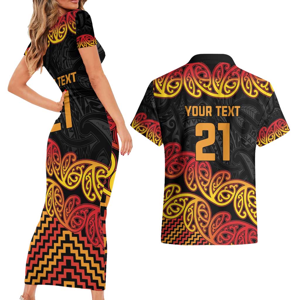New Zealand Rugby Pacific Custom Couples Matching Short Sleeve Bodycon Dress and Hawaiian Shirt Rangatira Maori Kowhaiwhai Pattern
