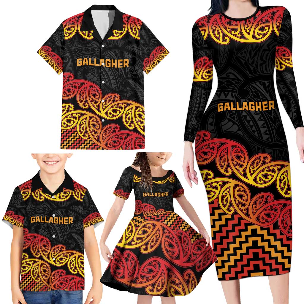 New Zealand Rugby Pacific Custom Family Matching Long Sleeve Bodycon Dress and Hawaiian Shirt Rangatira Maori Kowhaiwhai Pattern