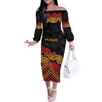 New Zealand Rugby Pacific Custom Family Matching Off The Shoulder Long Sleeve Dress and Hawaiian Shirt Rangatira Maori Kowhaiwhai Pattern
