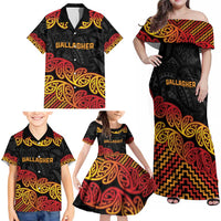 New Zealand Rugby Pacific Custom Family Matching Off Shoulder Maxi Dress and Hawaiian Shirt Rangatira Maori Kowhaiwhai Pattern