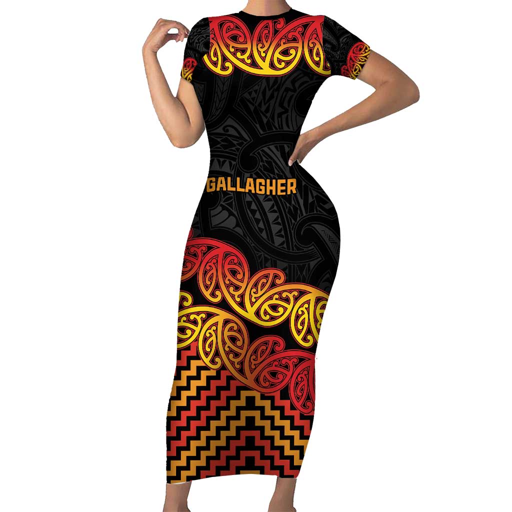 New Zealand Rugby Pacific Custom Family Matching Short Sleeve Bodycon Dress and Hawaiian Shirt Rangatira Maori Kowhaiwhai Pattern
