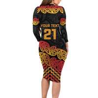 New Zealand Rugby Pacific Custom Long Sleeve Bodycon Dress Rangatira Maori Kowhaiwhai Pattern