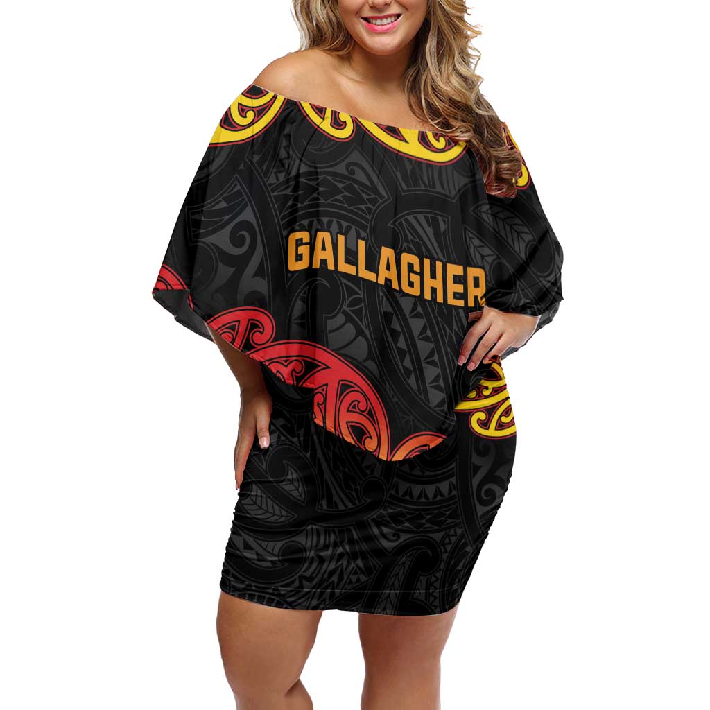 New Zealand Rugby Pacific Custom Off Shoulder Short Dress Rangatira Maori Kowhaiwhai Pattern