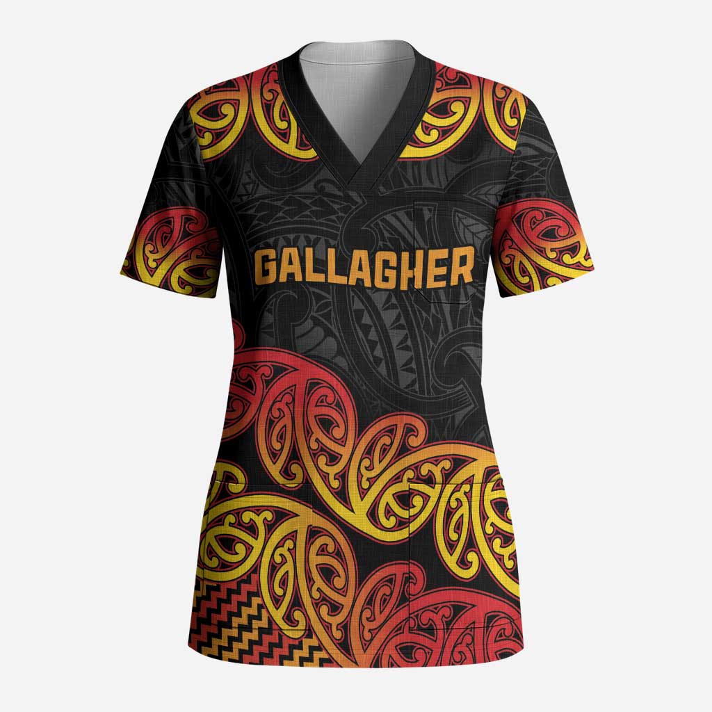 New Zealand Rugby Pacific Custom Scrub Top Rangatira Maori Kowhaiwhai Pattern - Polynesian Pride