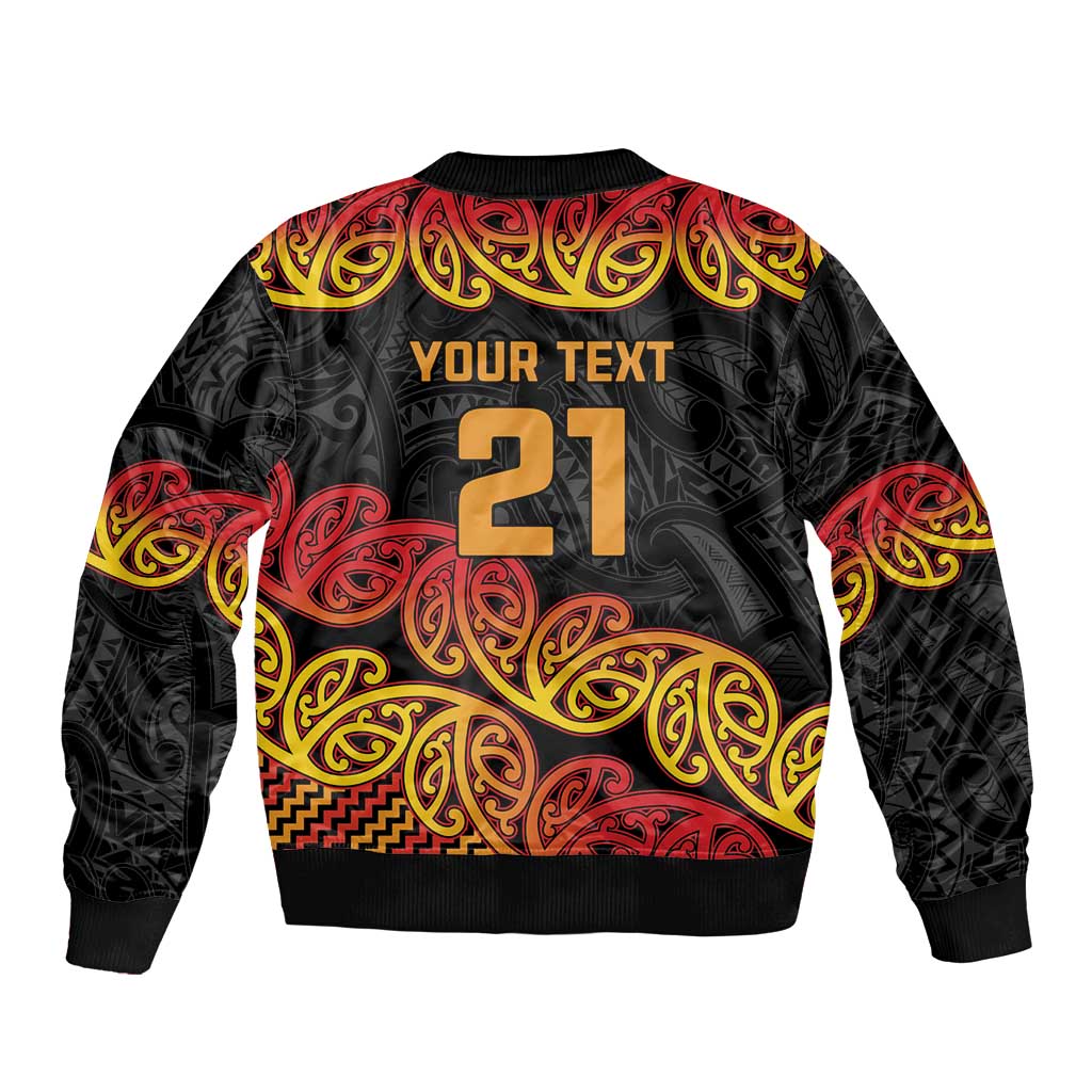 New Zealand Rugby Pacific Custom Sleeve Zip Bomber Jacket Rangatira Maori Kowhaiwhai Pattern