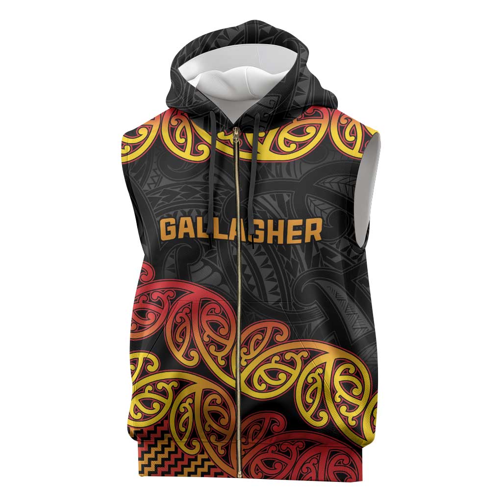 New Zealand Rugby Pacific Custom Sleeveless Zip Hoodie Rangatira Maori Kowhaiwhai Pattern - Polynesian Pride