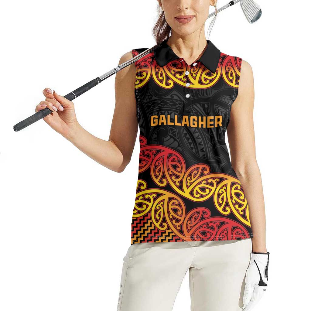 New Zealand Rugby Pacific Custom Women Sleeveless Polo Shirt Rangatira Maori Kowhaiwhai Pattern