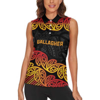 New Zealand Rugby Pacific Custom Women Sleeveless Polo Shirt Rangatira Maori Kowhaiwhai Pattern