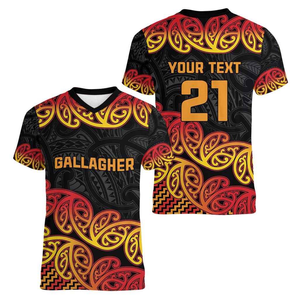 New Zealand Rugby Pacific Custom Women V-Neck T-Shirt Rangatira Maori Kowhaiwhai Pattern