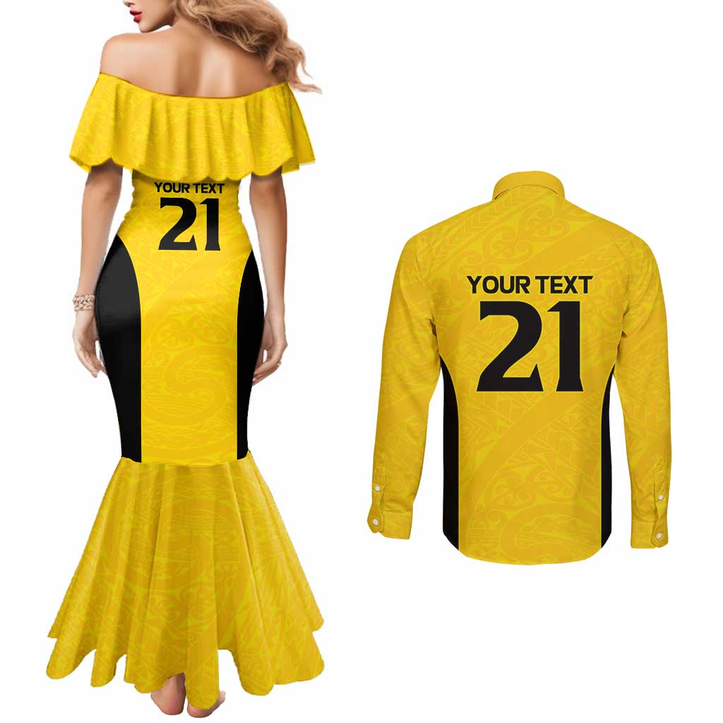 New Zealand Rugby Pacific Custom Couples Matching Mermaid Dress and Long Sleeve Button Shirt Hau Awhiowhio Maori Tribal Tattoo
