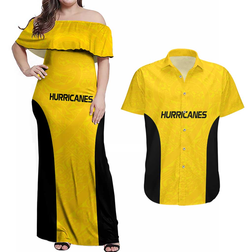 New Zealand Rugby Pacific Custom Couples Matching Off Shoulder Maxi Dress and Hawaiian Shirt Hau Awhiowhio Maori Tribal Tattoo