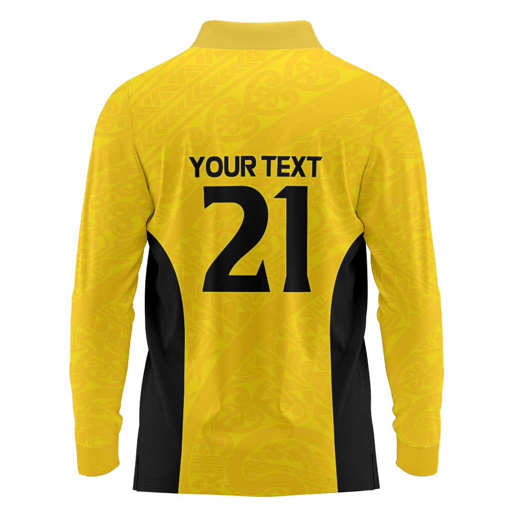 New Zealand Rugby Pacific Custom Long Sleeve Polo Shirt Hau Awhiowhio Maori Tribal Tattoo