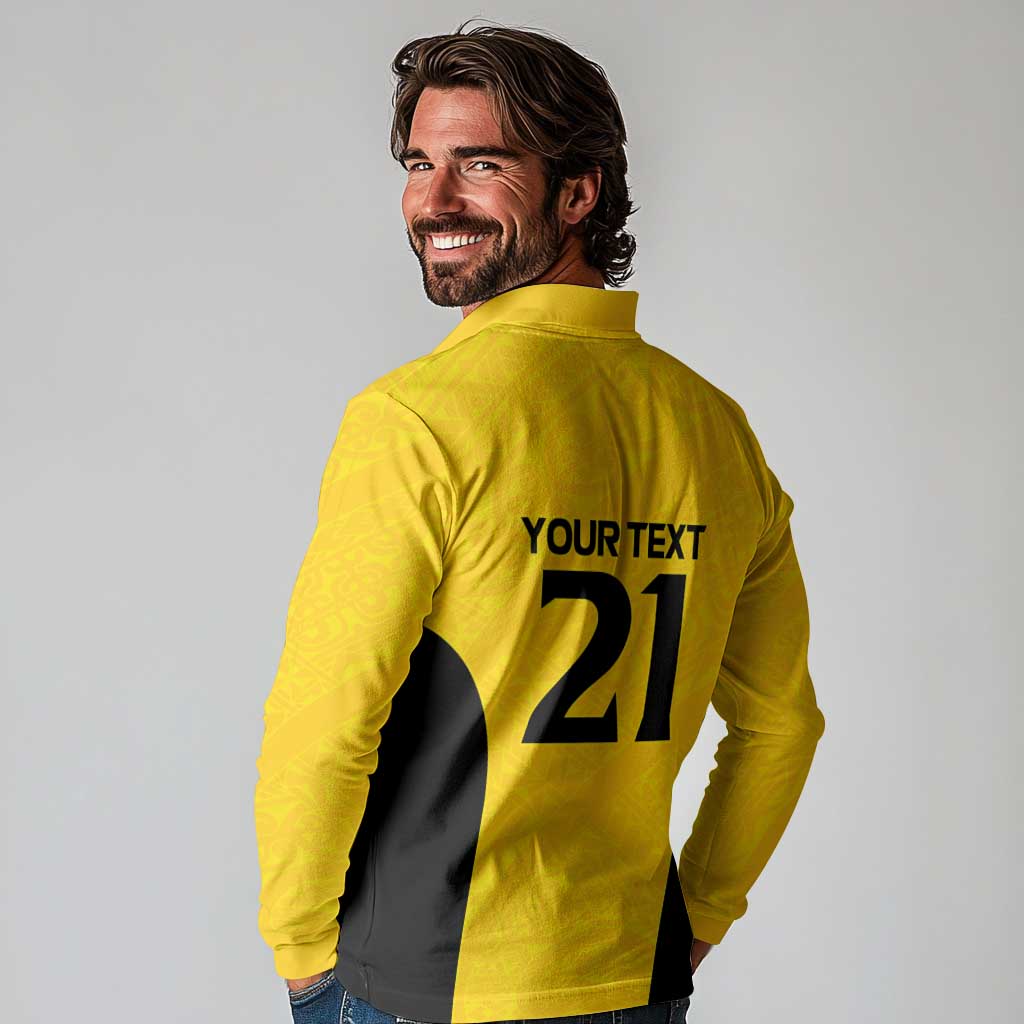 New Zealand Rugby Pacific Custom Long Sleeve Polo Shirt Hau Awhiowhio Maori Tribal Tattoo