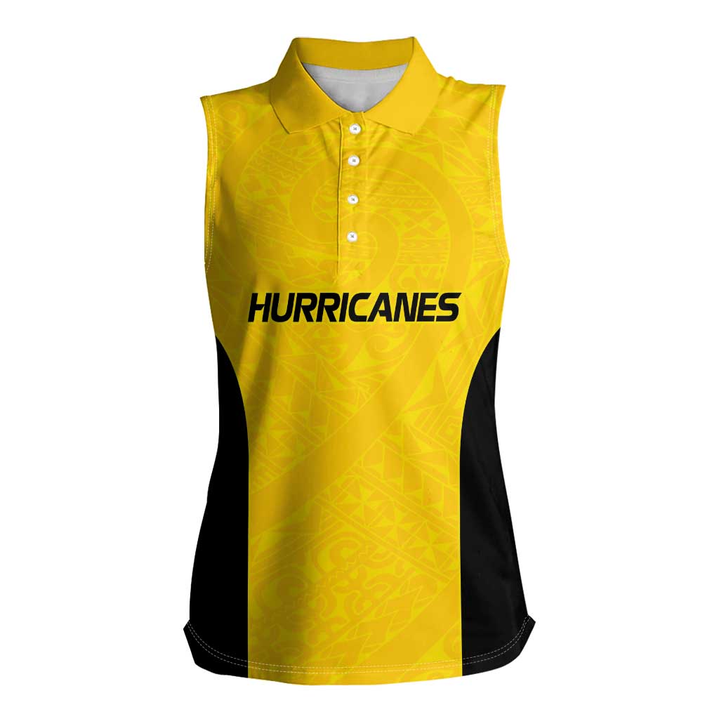 New Zealand Rugby Pacific Custom Women Sleeveless Polo Shirt Hau Awhiowhio Maori Tribal Tattoo