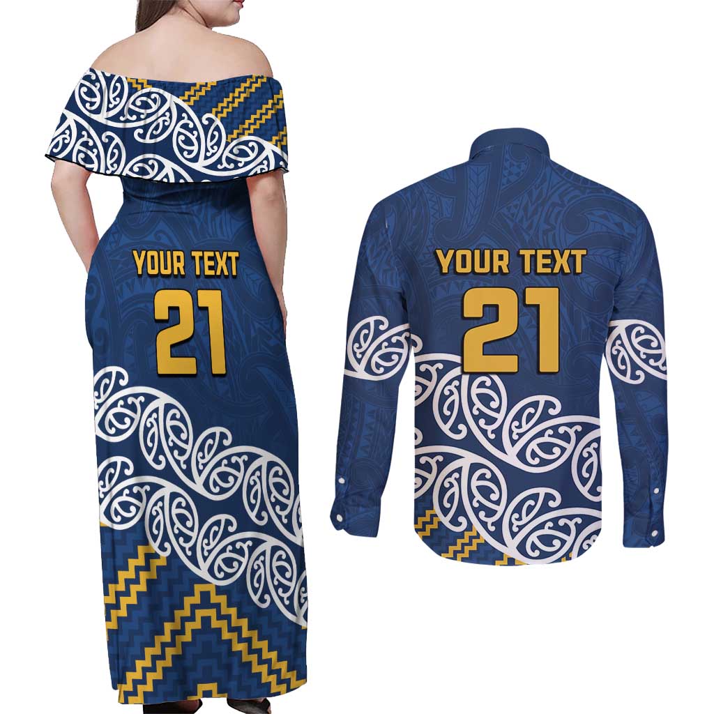 New Zealand Rugby Pacific Custom Couples Matching Off Shoulder Maxi Dress and Long Sleeve Button Shirt Kahupeka Maori Kowhaiwhai Pattern