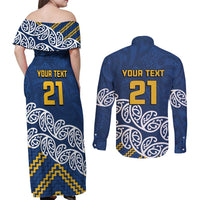 New Zealand Rugby Pacific Custom Couples Matching Off Shoulder Maxi Dress and Long Sleeve Button Shirt Kahupeka Maori Kowhaiwhai Pattern
