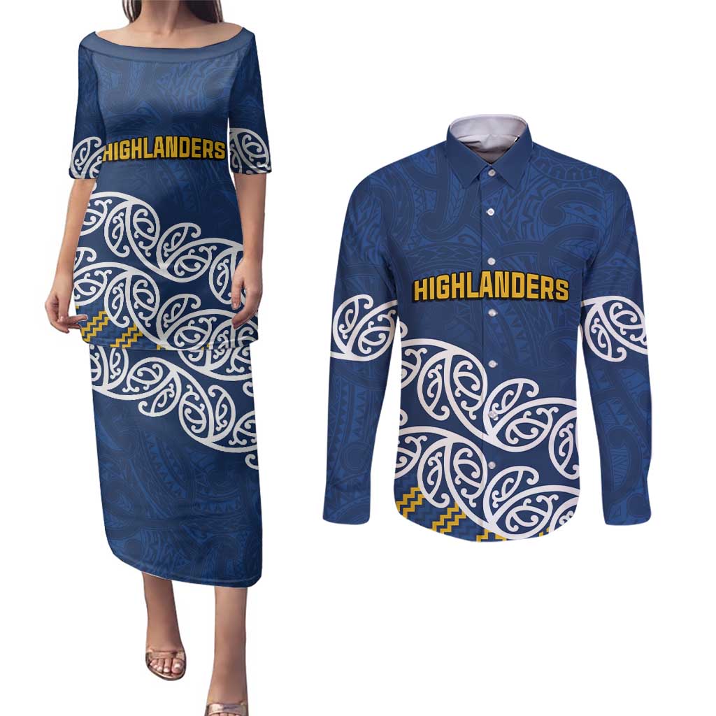 New Zealand Rugby Pacific Custom Couples Matching Puletasi and Long Sleeve Button Shirt Kahupeka Maori Kowhaiwhai Pattern