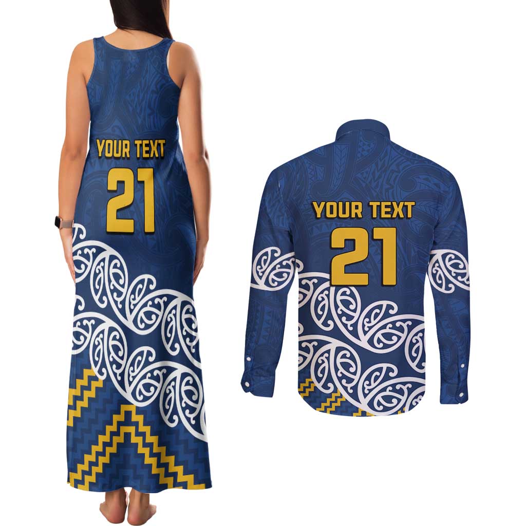New Zealand Rugby Pacific Custom Couples Matching Tank Maxi Dress and Long Sleeve Button Shirt Kahupeka Maori Kowhaiwhai Pattern