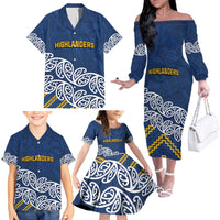 New Zealand Rugby Pacific Custom Family Matching Off The Shoulder Long Sleeve Dress and Hawaiian Shirt Kahupeka Maori Kowhaiwhai Pattern