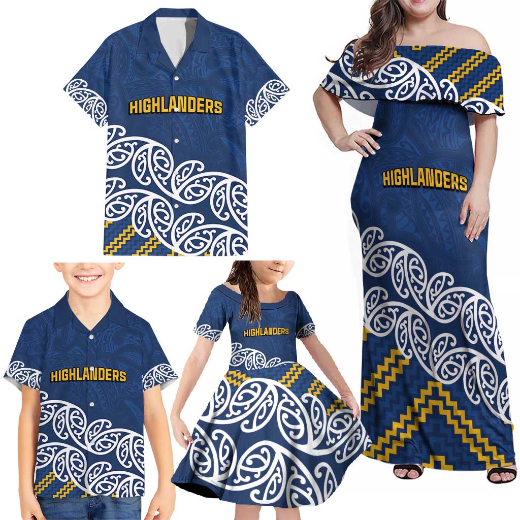 New Zealand Rugby Pacific Custom Family Matching Off Shoulder Maxi Dress and Hawaiian Shirt Kahupeka Maori Kowhaiwhai Pattern