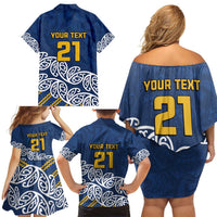 New Zealand Rugby Pacific Custom Family Matching Off Shoulder Short Dress and Hawaiian Shirt Kahupeka Maori Kowhaiwhai Pattern